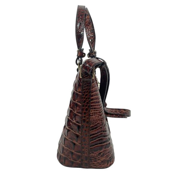 Brahmin Mini Asher Tote Satchel Bag Pecan Melbourne Brown Croc Embossed - Picture 3 of 11